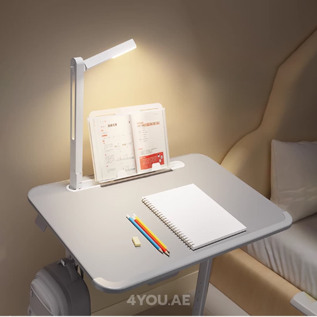 Mobile Study & Work Desk – Adjustable Height, Large 65cm Surface, Multi-Function Design with LED Light & Book Holder