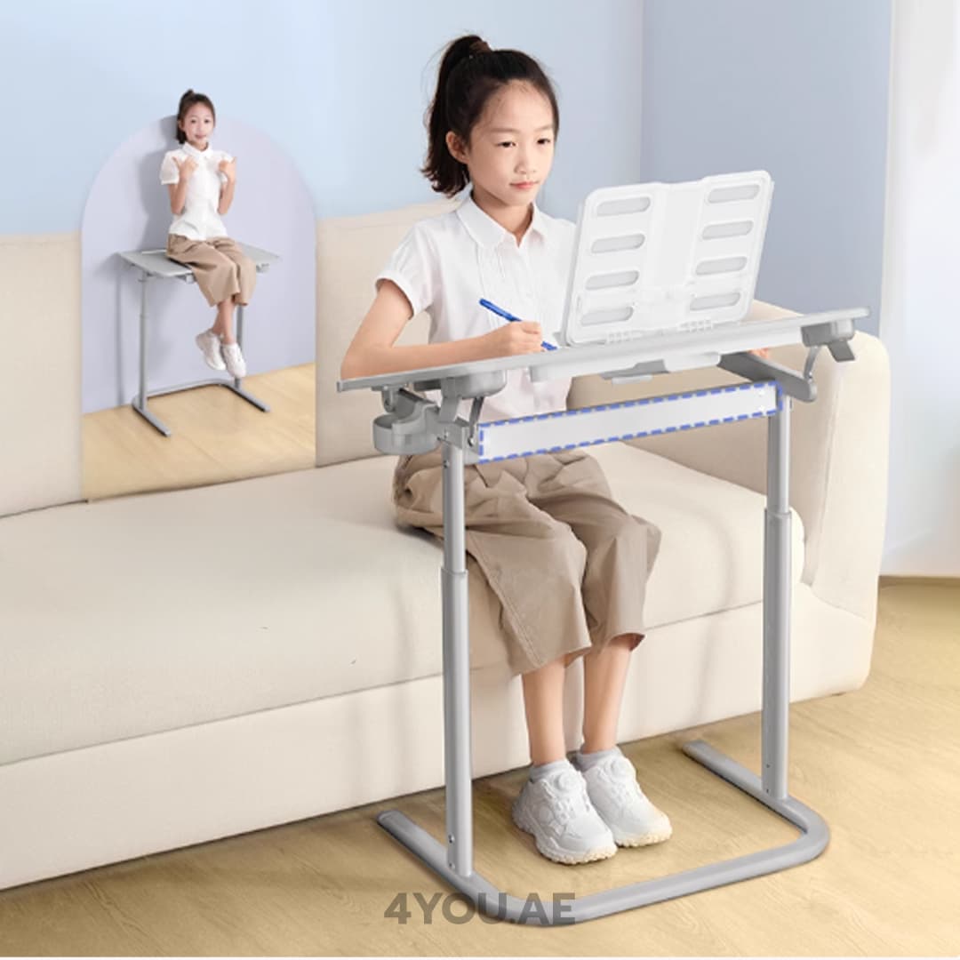 Mobile Study & Work Desk – Adjustable Height, Large 65cm Surface, Multi-Function Design with LED Light & Book Holder