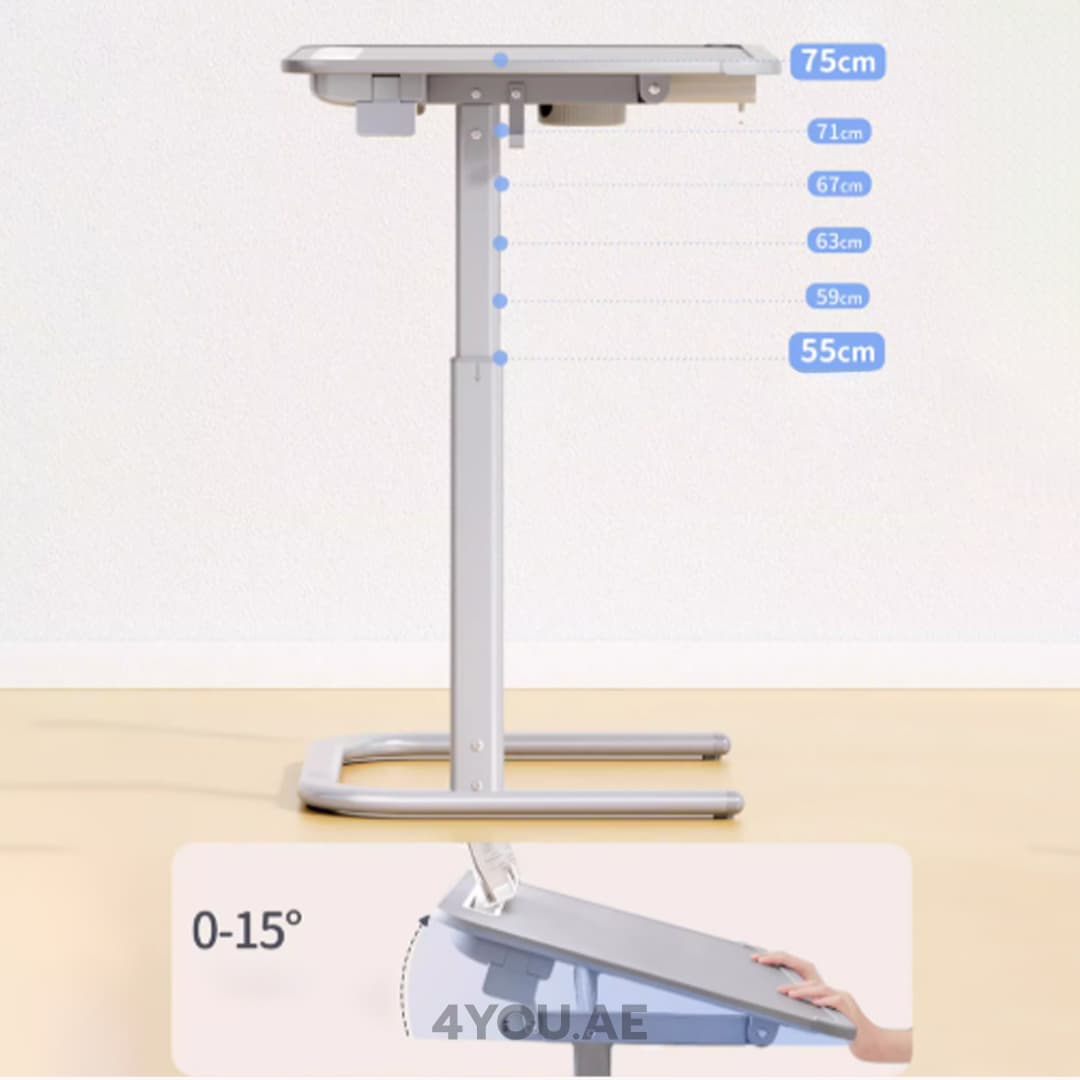 Mobile Study & Work Desk – Adjustable Height, Large 65cm Surface, Multi-Function Design with LED Light & Book Holder