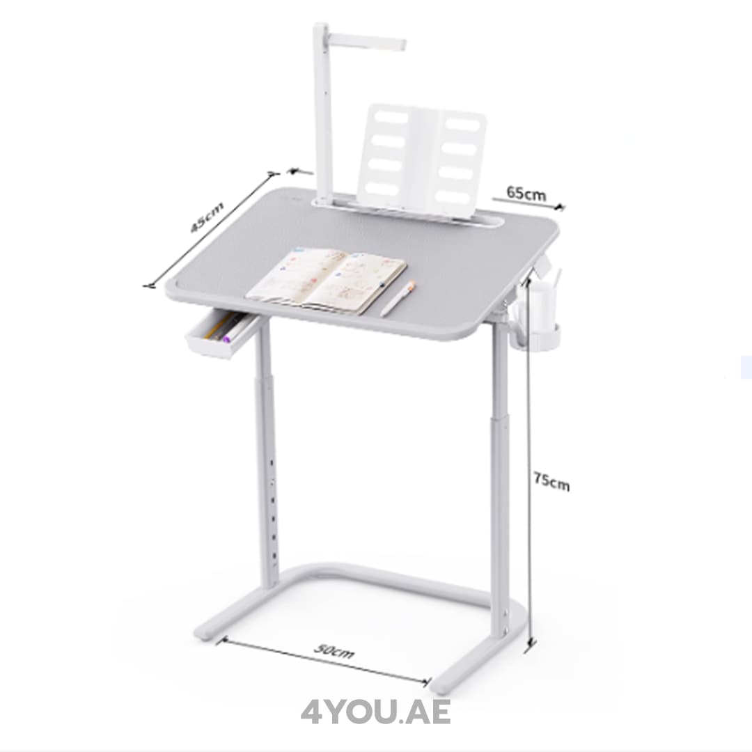 Mobile Study & Work Desk – Adjustable Height, Large 65cm Surface, Multi-Function Design with LED Light & Book Holder